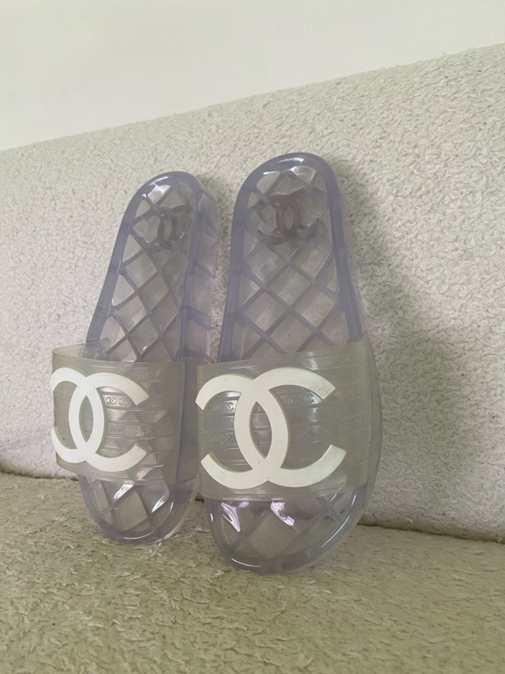 CHANEL Translucent Jelly Slides with White CC Emblem